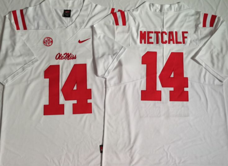 Men Ole Miss Rebels #14 Metcalf White Nike 2025 NCAA Jersey->ncaa teams->NCAA Jersey
